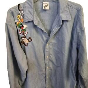 Vintage Looney Tunes‎ Warner Bros 100% Cotton Size Large Blue Button Up SW-3